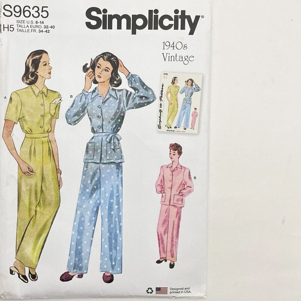 Pattern Misses Sz H5 6-14 Vintage 1940s Lounge Top Pants Simplicity S9635 New/Un